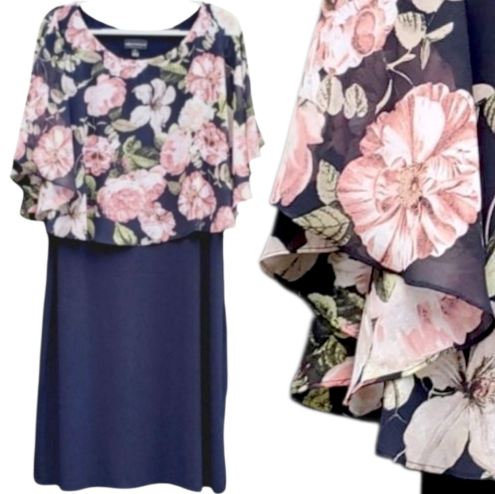Connected Apparel Floral Fine Mesh Overlay Bodice Sleeveless Pullover Dress 10